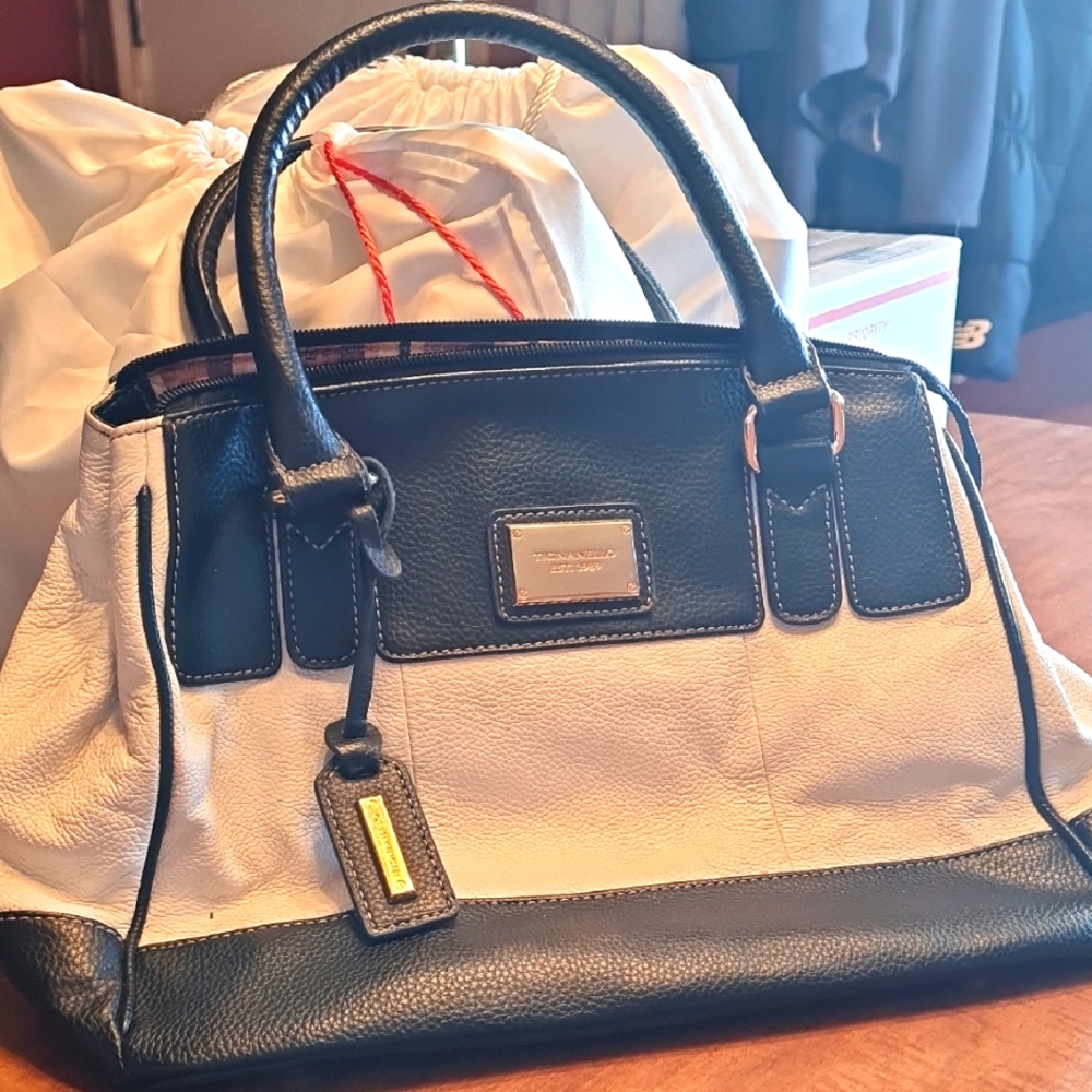 Tignanello Elegant Black and White Handbag
